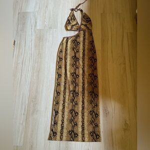 Snake Skin Bodycon Cutout Maxi Halter Dress